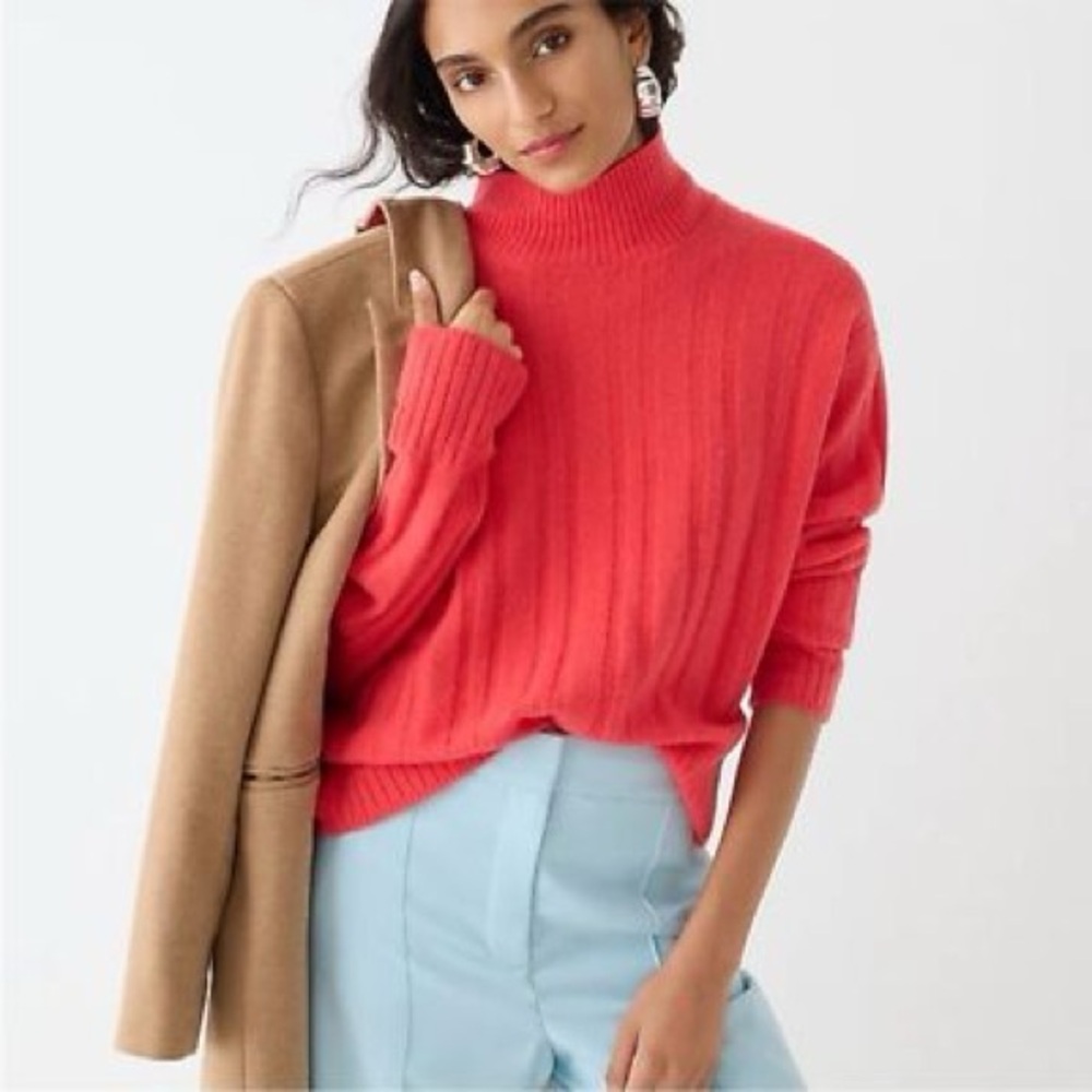J Crew Ribbed Mockneck Sweater Supersoft Alpaca Blend Red Poppy Size XL NWOT